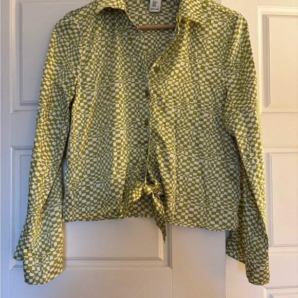 Rachel Zoe Olive Checkered Blouse - Picture 1 of 1